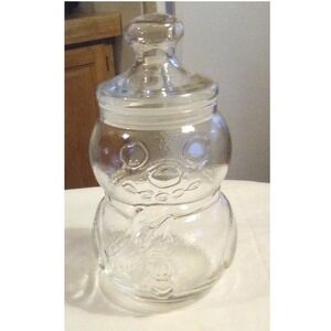Vintage Clear Glass Snowman (Cookie, Candy) Jar Apothecary Container with Lid